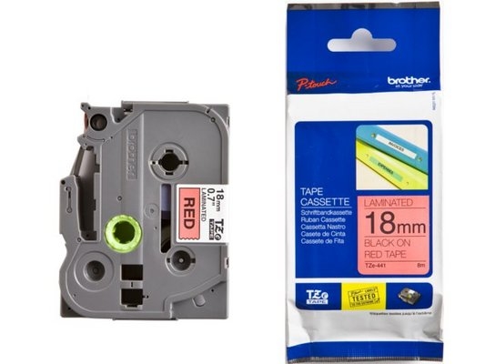 Ruban d'étiquettes auto-adhésives Brother TZe441 - 18 mm x 8 m - fond rouge écriture noire pour étiquetage