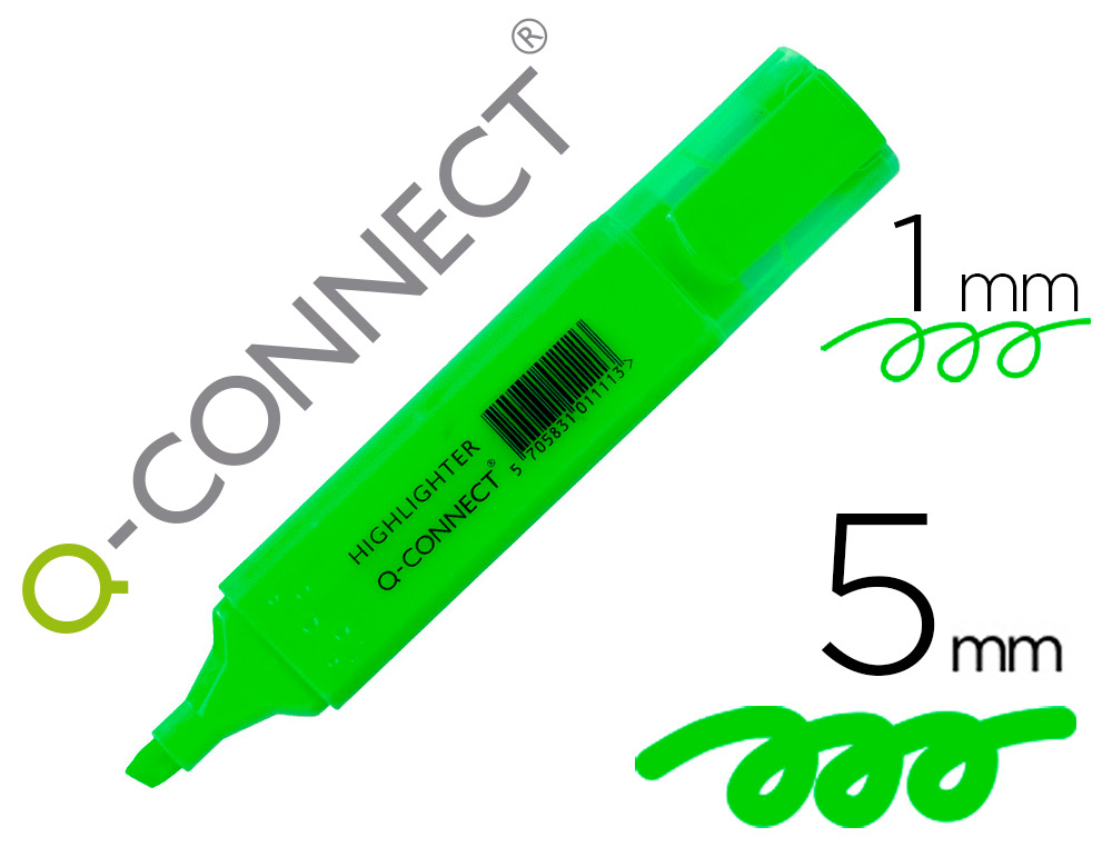 Surligneur Q-Connect - Pointe biseautée 2-5 mm - Couleur verte éclatante pour bureau et école