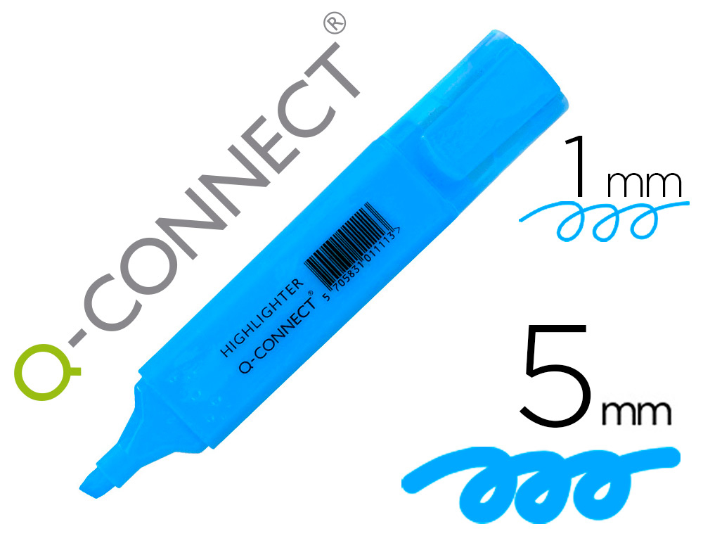 Surligneur Q-Connect Tracé 2/5 mm Pointe Biseautée Couleurs Éclatantes Bleu - Pour Bureau et École
