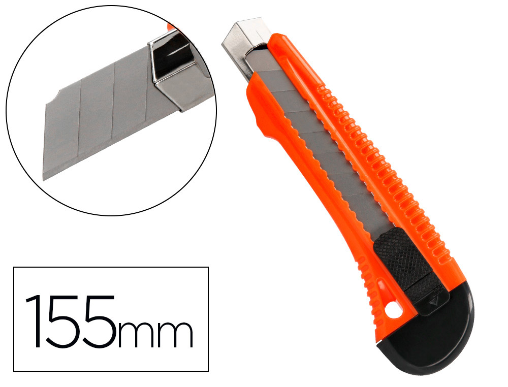 Cutter Q-Connect large plastique lame 18 mm rétractable interchangeable précoupée spécial emballage carton