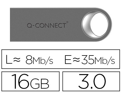 Clé USB Q-Connect 3.0 Premium 16GB - Vitesse lecture 35MB/s écriture 8MB/s pour transfert rapide de données