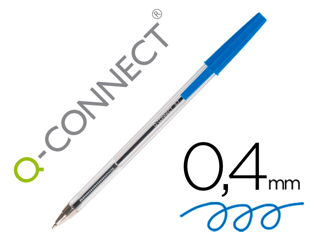 Stylo-bille Q-Connect - écriture moyenne 0.7mm - encre bleue classique - capuchon coloré - pour écriture scolaire et bureau