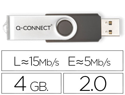Clé USB Q-Connect 2.0 4GB - Vitesse lecture 15MB/s écriture 5MB/s pour stockage informatique