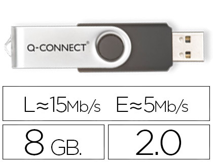 Clé USB Q-Connect 2.0 8GB - Vitesse lecture 15MB/s écriture 5MB/s pour transfert de données informatique