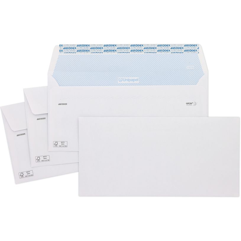 Enveloppe Unipapel 110 x 220 mm portefeuille côté ouvert auto-adhésif blanc pour correspondance et courrier professionnel
