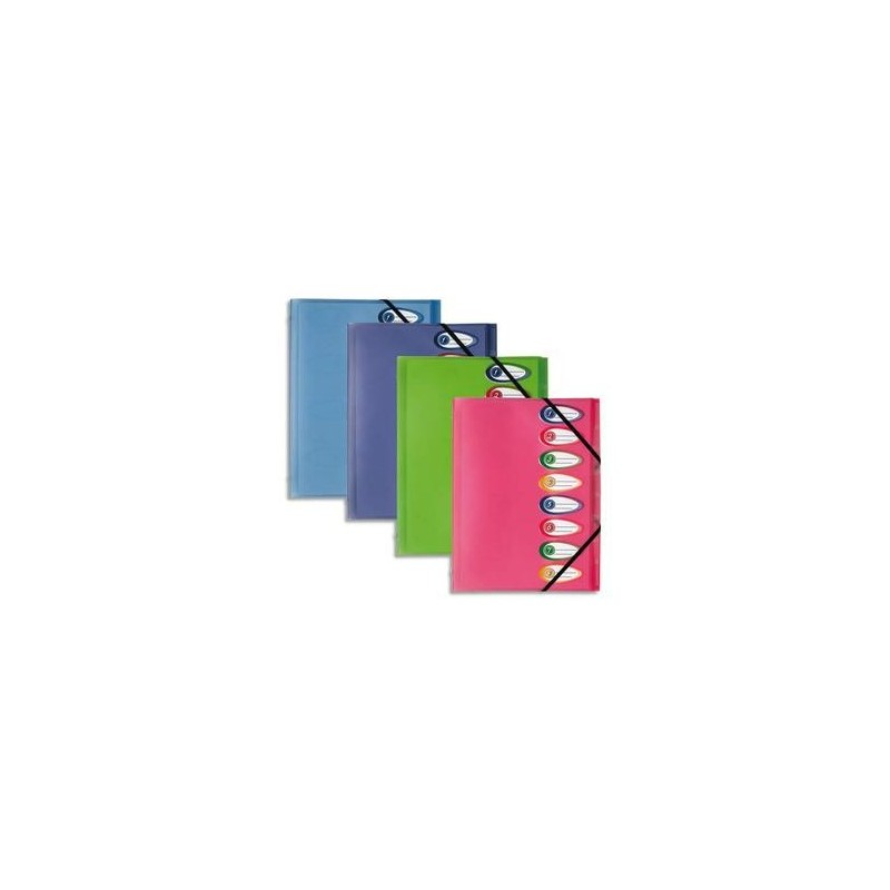 Trieur 8 compartiments 26x32cm en polypropylène opaque 5/100° - Avec index 5 coloris pour bureau