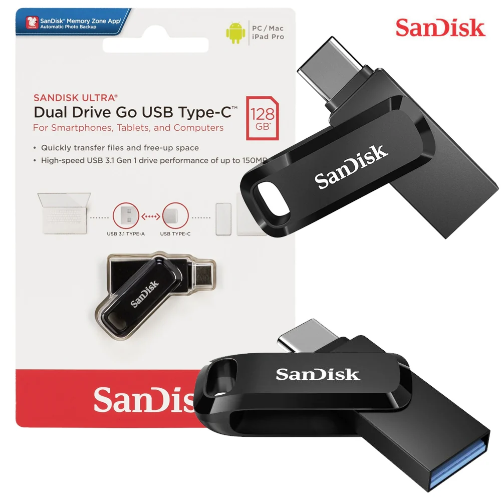 Clé USB SanDisk Ultra Dual Drive Go 128 Go - Connecteurs USB Type-C et Type-A réversibles pour Android, Tablettes, Mac, PC