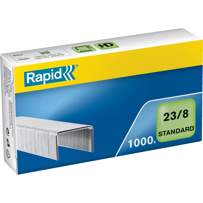 Agrafes Rapid 23/8 galvanisées - boîte de 1000 agrafes pour bureau et usage professionnel
