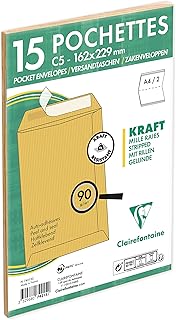 Pochettes Kraft Milleraies Clairefontaine 74215C - Paquet de 15 C5 162x229 mm Auto-Adhésives 90g/m² pour Bureaux