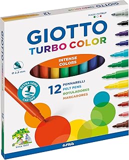 Etui de 12 feutres pointe moyenne Giotto Turbo Color - Couleurs vives pour dessin et coloriage