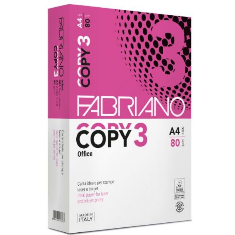 Ramette de Papier Blanc Fabriano COPY 3 OFFICE A4 80g - 500 Feuilles pour Imprimante et Copieur