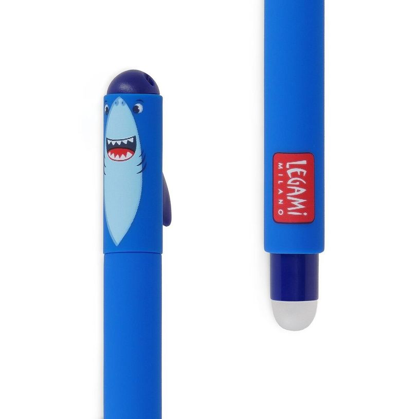Stylo gel effaçable Legami - Bleu motif shark - Pour écriture fluide et précise - Usage scolaire et bureau