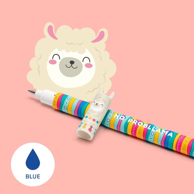Stylo gel effaçable Legami Lama - Encre bleue, design antistress chat, pour école et bureau
