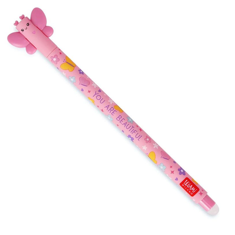 Stylo gel effaçable Legami papillon - encre rouge pour écriture scolaire et bureau