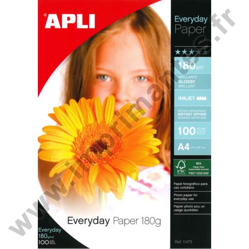 Papier Photo APLI Everyday A4 180g Brillant - Impression Photo Haute Qualité pour Imprimante