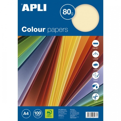 Feuilles A4 APLI couleur ivoire - paquet de 100 feuilles pour loisirs créatifs et correspondance