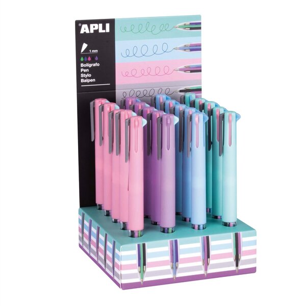 Stylo-bille Apli 5 couleurs pastel assorties - écriture fluide pour école et bureau