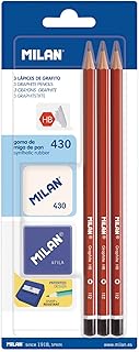 Crayons Graphite Hexagonaux MILAN - 3 Pièces HB avec Gomme et Taille-Crayons pour École et Bureau