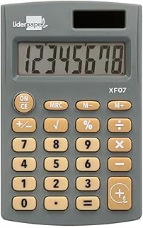 Calculatrice de poche Leaderpapier XF07 - 8 chiffres solaires et piles, couleur gris, format compact 98x62x8 mm