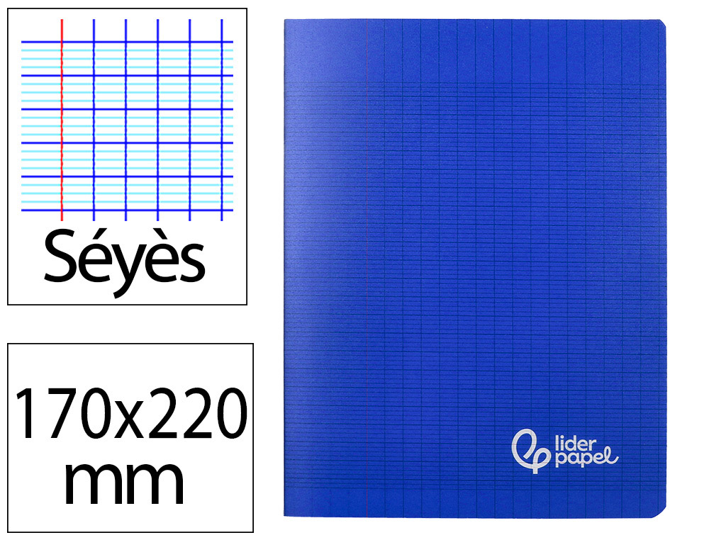 Cahier Liderpapel 170x220 mm Séyès 96 pages couverture polypro bleu pour fournitures scolaires