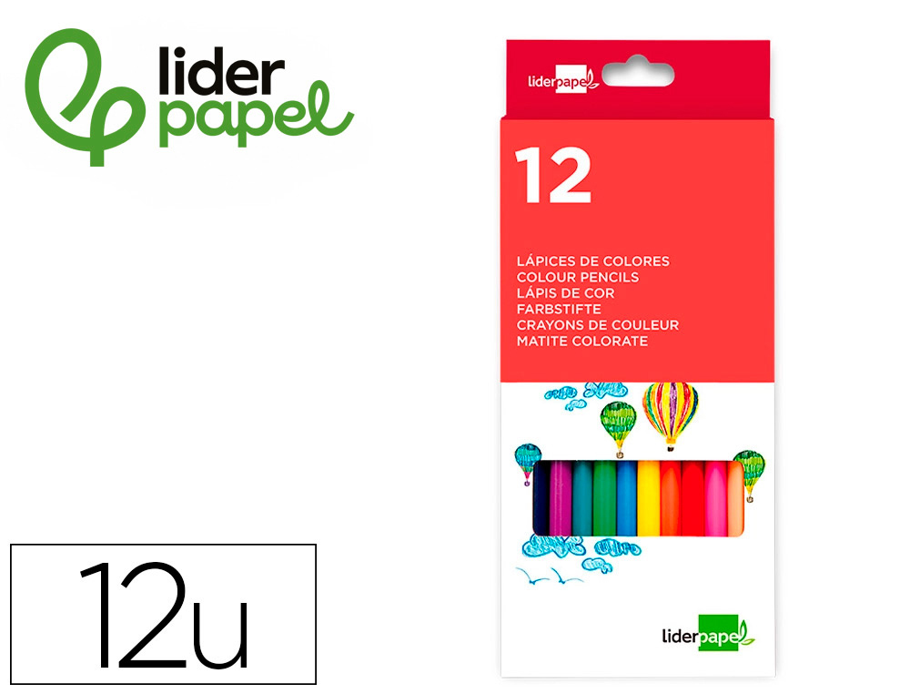 Crayons de couleur Liderpapel - Mine extra-résistante 174,5 mm, écriture douce, coloris intenses, étui carton plastifié 12 unités pour dessin et coloriage
