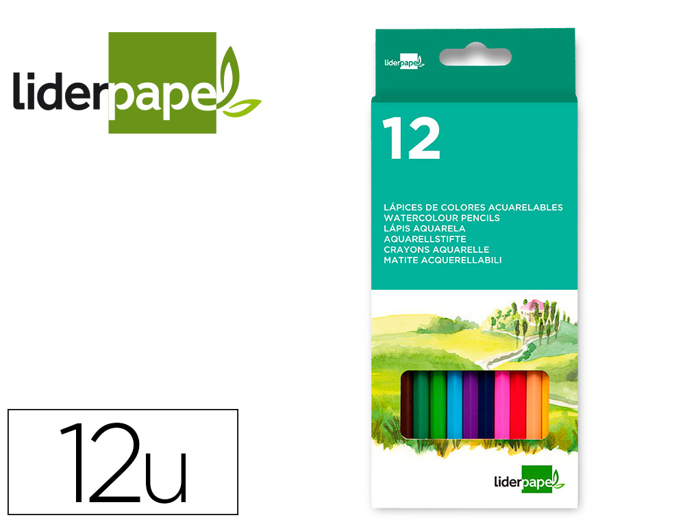 Crayon couleur Liderpapel aquarellable - étui carton 12 unités - coloris assortis pour dessin et loisirs créatifs