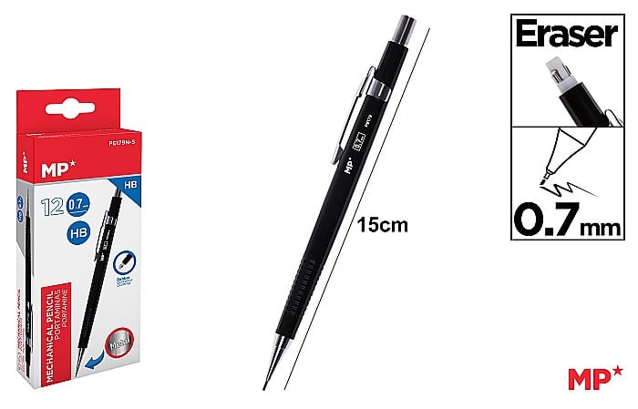 Porte-mines noir PORTEMINE METALLIQUE 0.7mm - Mine 0.7 mm pour écriture précise scolaire et bureau