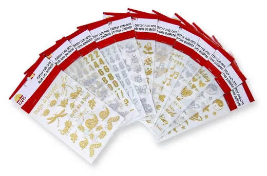 Stickers autocollants décoratifs Glitter RubOn Set Argent Chiffres Lettres - Décoration Étincelante