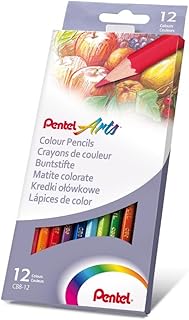 Crayons de couleur Pentel - Etui de 12 crayons hexagonaux - Couleurs assorties pour coloriage et art thérapie