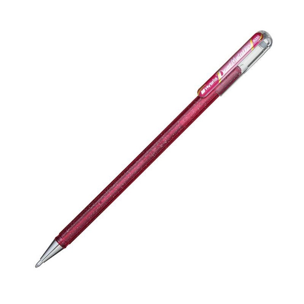 Stylo roller Pentel DualMetallic - Encre gel Métallisée Rose + Rose Métallique Pointe 1mm pour écriture créative