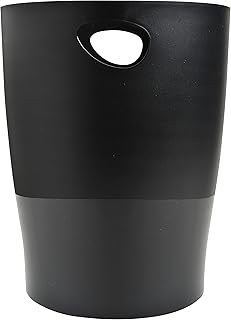 Corbeille à papier Exacompta ECOBIN - 15 litres, noir opaque, poignées intégrées pour bureau et home office
