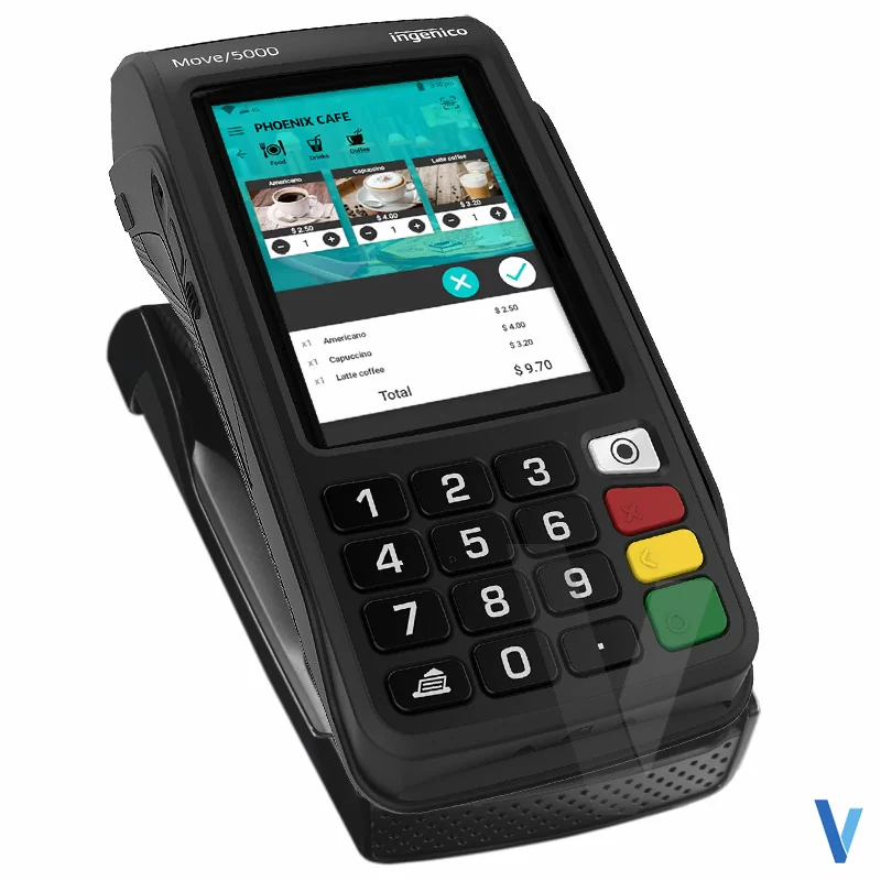 Terminal de paiement INGENICO Move 5000 - Écran 3.5" QVGA, Cortex A5, 512 Mo RAM, MicroSD, 2 SIM, 2900 mAh, pour transactions mobiles