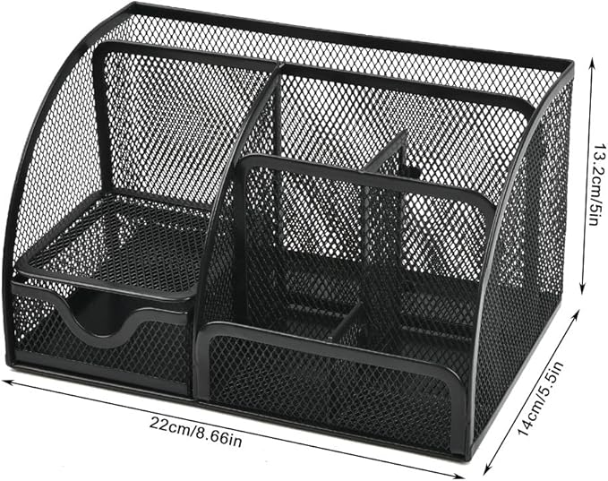 Organisateur de bureau en métal noir - Pot à stylos maille pour rangement bureau