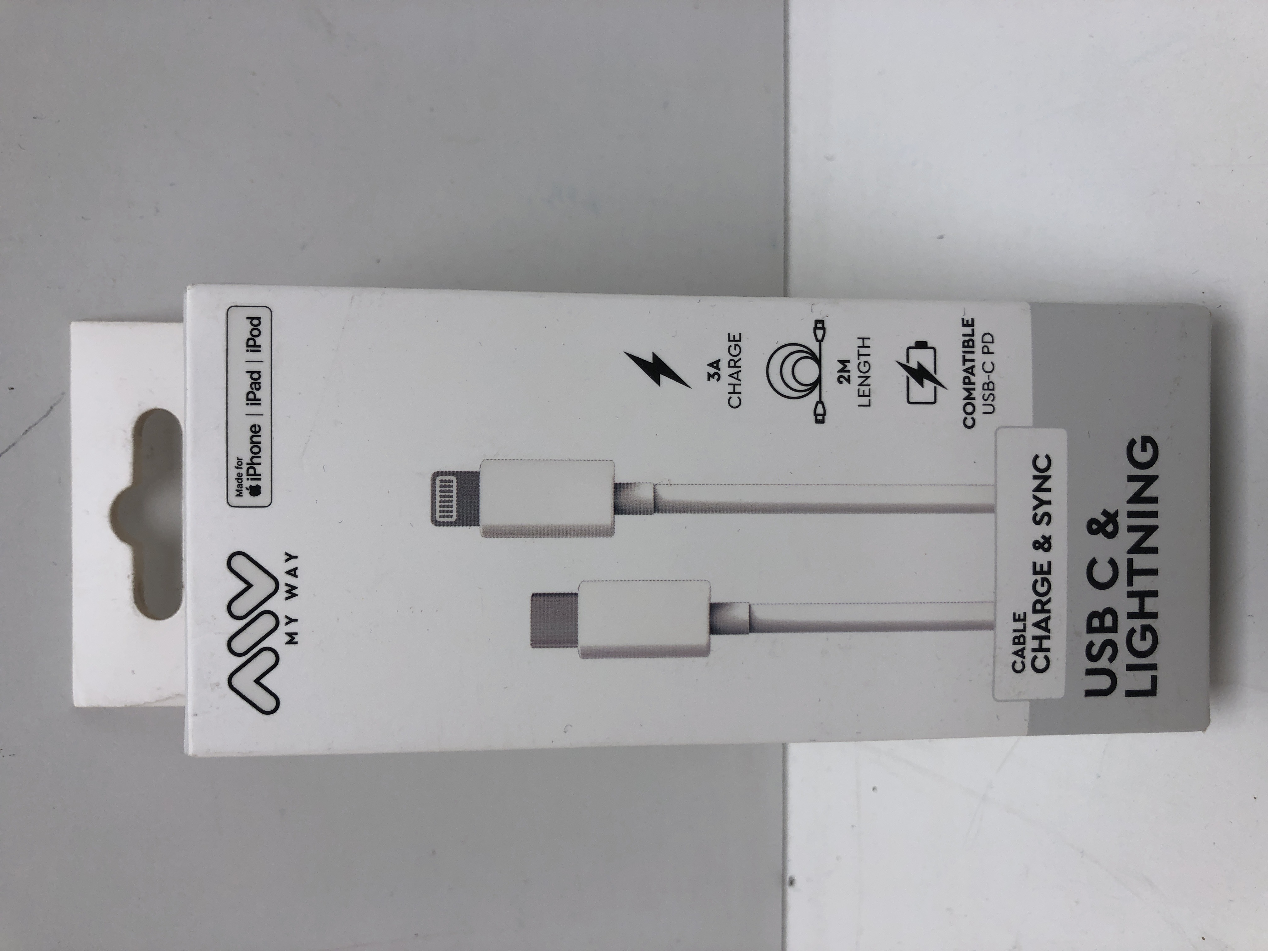 Câble Lightning Vers Usb-c Charge 60w Et Synchronisation 2m Blanc Myway