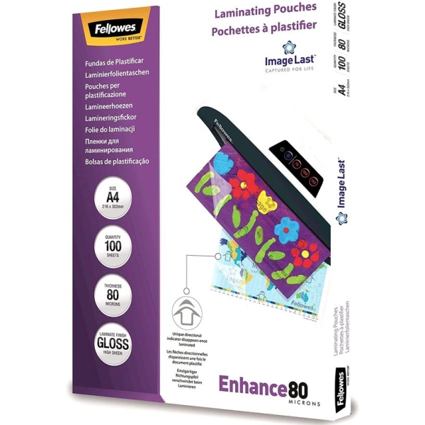 Fellowes - 100 pochettes de plastification A4 (216 x 303 mm) - 80 microns - brillantes