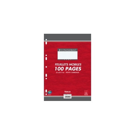 Feuillets mobiles Conquerant A4 210 x 297 mm quadrillé 5x5 petits carreaux 100 pages pour fournitures scolaires