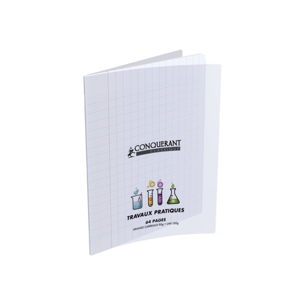 Cahier de Travaux Pratiques Conquerant 17x22cm - Grands Carreaux Seyès/Uni 64 Pages Couverture Polypro pour École