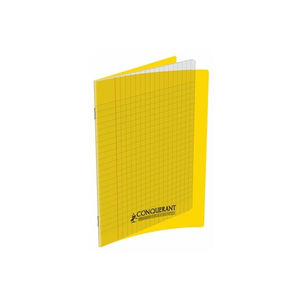 Cahier Classique Conquérant 47512 - Piqûre Couverture Polypropylène Rigide Transparente A5+ Papier Jaune pour Écriture