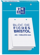 Fiches Bristol Oxford 2.0 A5 14,8x21 cm 5x5 mm - 30 feuilles quadrillées perforées pour organisation scolaire et bureau