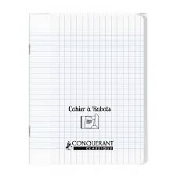 Cahier polypro Conquérant Classique - 24 x 32 cm - 96 pages - petits carreaux 5x5 mm - à rabat transparent pour école et bureau