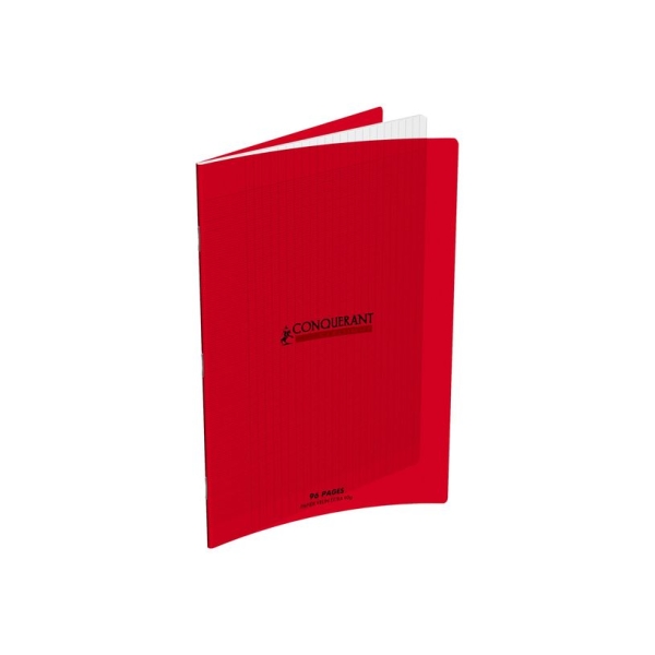 Cahier Classique CONQUERANT 24x32cm Grands Carreaux Seyès 96 Pages Agrafées Couverture Polypro Rouge - Pour école et bureau