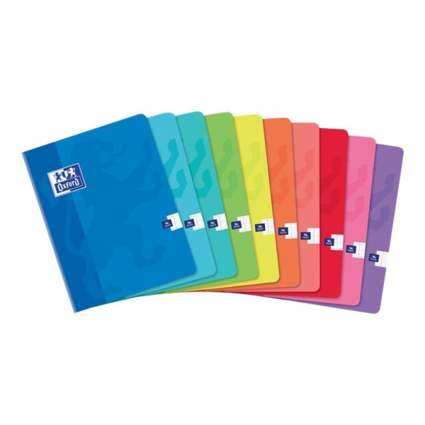 Oxford - Cahier 17 x 22 cm - 96 pages grands carreaux Séyès - Couleurs variées pour école