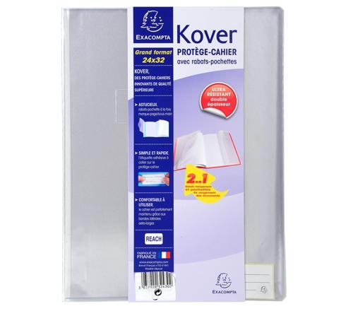 Protège-cahier translucide Exacompta Kover - Format 24x32 cm PVC Incolore pour protection cahier et organisation