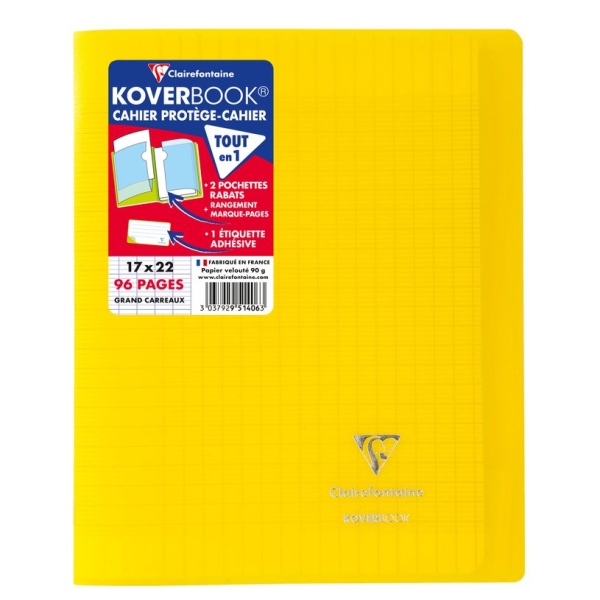 Cahier Clairefontaine Koverbook - Polypro 17 x 22 cm 96 pages GC Seyès Jaune pour école et bureau
