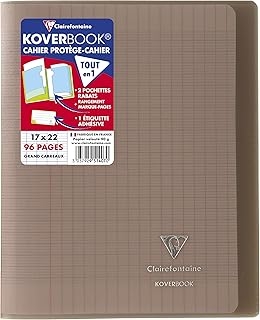 Cahier Clairefontaine 951407C Koverbook Gris - 17x22 cm, 96 Pages Grands Carreaux, Papier 90 g, Couverture Polypro