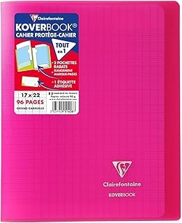 Cahier piqué Clairefontaine Koverbook - 17x22 cm 96 pages grands carreaux Rose pour école