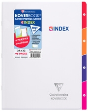 Cahier piqûre Clairefontaine KOVERBOOK 4INDEX - 240 x 320 mm  96 pages  pour organisation scolaire et bureau