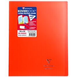 Cahier Clairefontaine Koverbook - Polypro 24 x 32 cm - 48 pages grands carreaux Seyes - rouge pour école et bureau