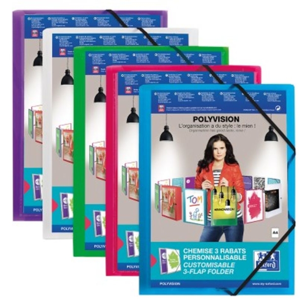 Oxford Polyvision - Chemise personnalisable à rabats - A4 - disponibles dans différentes couleurs translucides