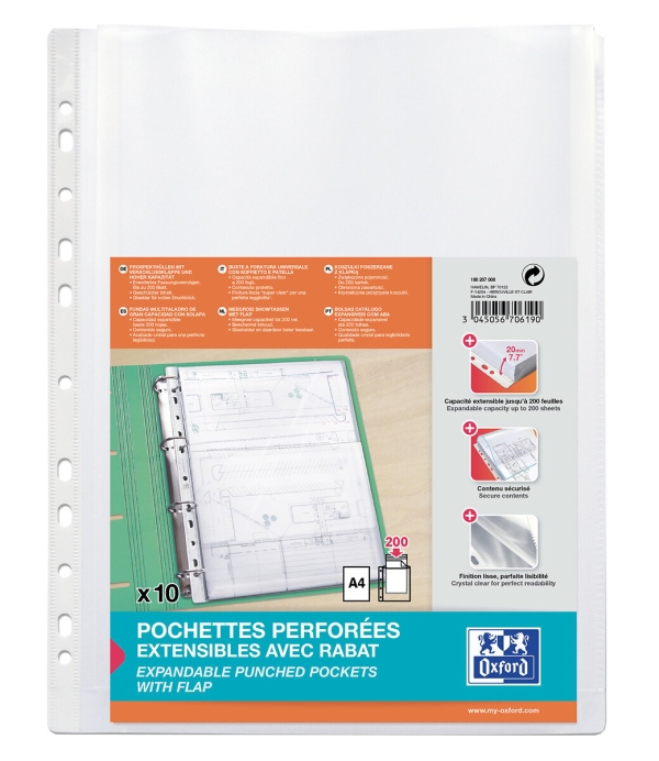 Pochettes à soufflet ELBA A4 PP 0.20mm avec grand rabat - Pour documents et archives